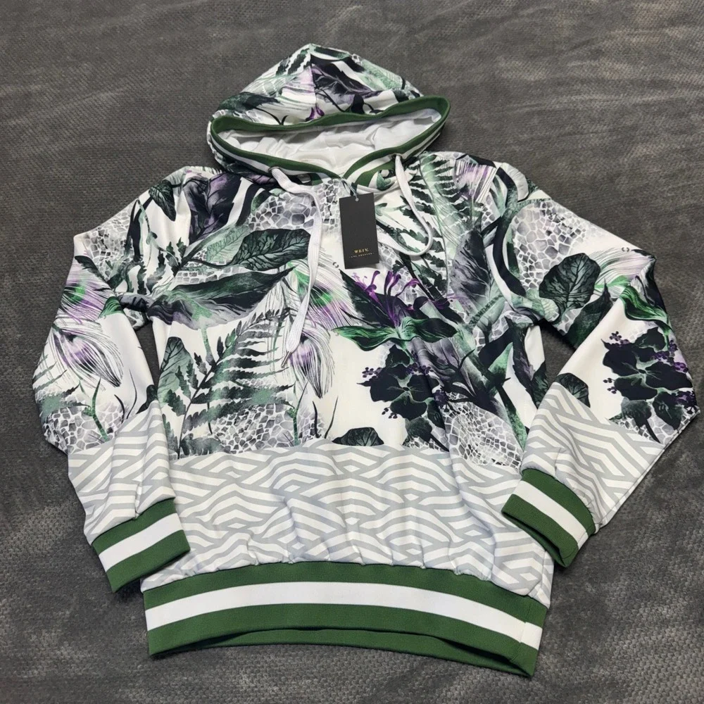 WEIV Los Angeles Mens Tropical Floral Geometric Hoodie Green White FJ205 Small